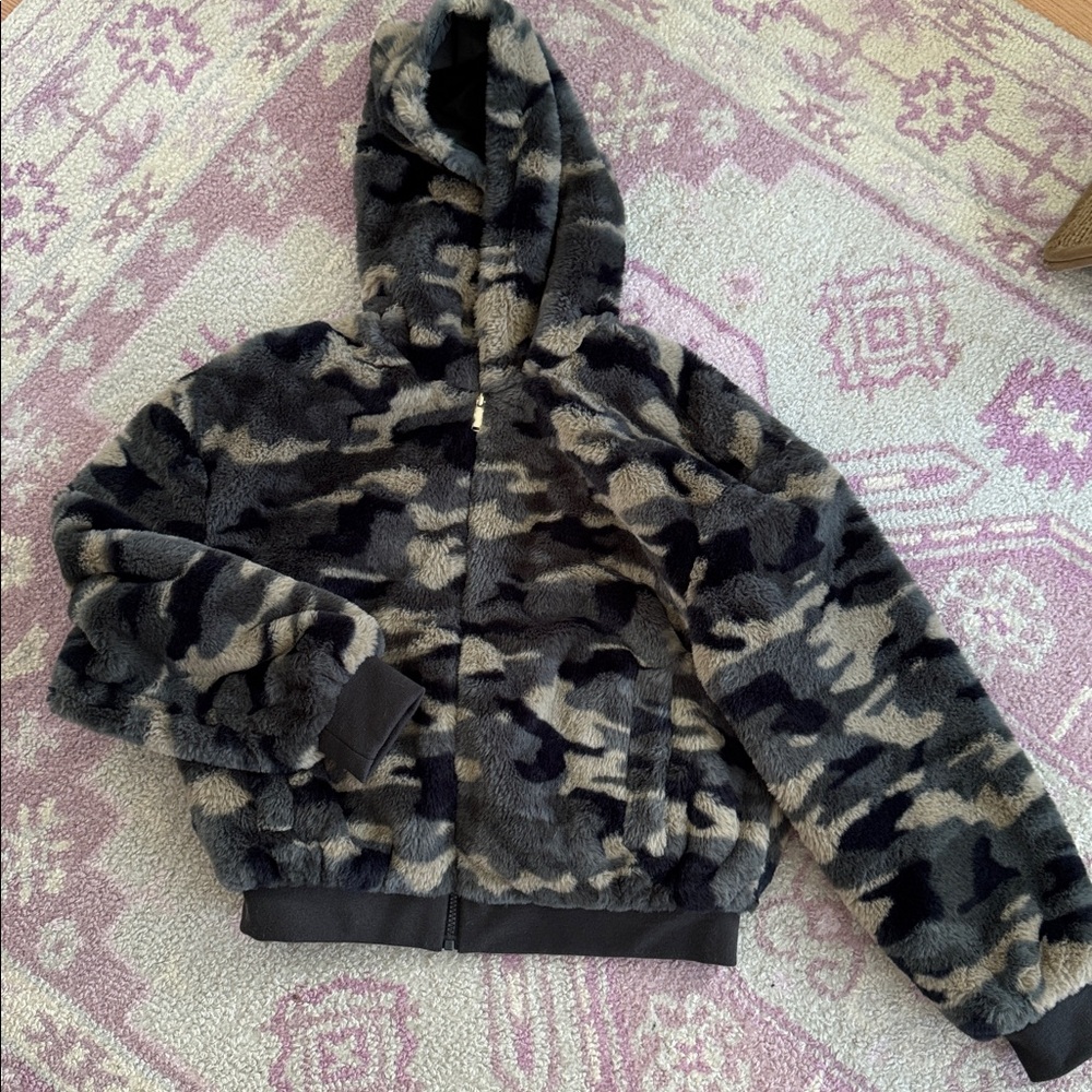 Camouflage Faux Fur Hoodie